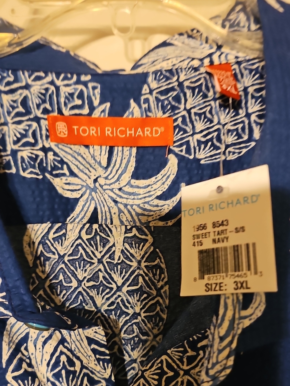 Tori Richard 3xlMen's Navy Pineapple Print Short-Sleeve Shirt NWT Made In Hawaii - Picture 2 of 4